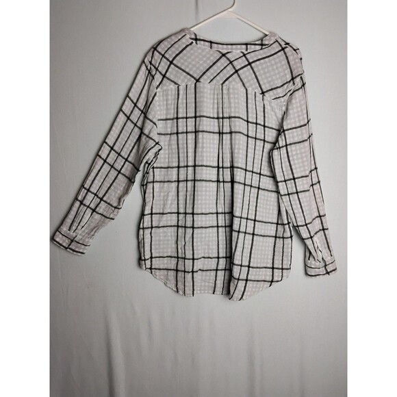 Eddie Bauer Shirt Womens XL Black White Gray Plaid Henley Long Sleeve  Cotton - Picture 2 of 4